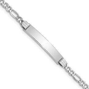 14k White Gold WG Polished Semi-Solid Figaro Link ID Bracelet Chain Anklet Bracelet - 7" 8"