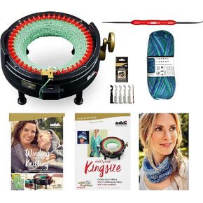 New Improved Version Of addi Express Kingsize Extended Starter Kit With New Improved Mechanical Row Counter. Knitting Machine, 2 Pattern Books, Hook, Replacement Needles, Stopper, Yarn