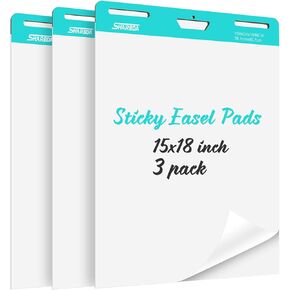 Sticky Mini Easel Pad, 15 x 18 Inches, Self Stick Flip Chart Paper,Sticky Chart Paper for Teachers, Anchor Chart Paper for Office, 30 Sheets/Pad, 3 Pads…