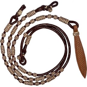Brown Rope with Natural Brown Knots Raw Hide Leather Horse Tack Hand-Braided Romal Romel Reins Hand Made Ranch Rope/Rope Reins