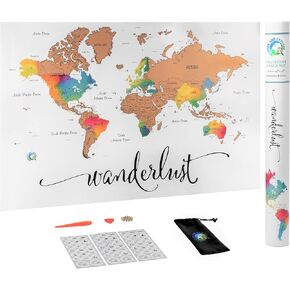 Scratch Off Map of The World | Deluxe Watercolor Wanderlust Edition | XL Size 36"x 24" | Easy to Frame | Beautiful Wall Art | Perfect Travel Gift | Includes Scratch Off Tools