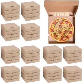 30 Pack Kraft Pizza Boxes Bulk, 6.3" x 6.3" x 1.6" Small Corrugated Pizza Boxes Cardboard Boxes, Reusable Pizza Box Oven Takeaway Packaging Boxes Keeps Pizza Cake Cookies Fresh