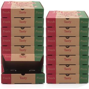 Lainrrew Pizza Boxes,15 Pack Kraft Corrugated Pizza & Takeout Boxes - Food Delivery, Gift Packing & Shipping for Pizza, Cake, Cookies - Durable Restaurant Supply, Dessert Packaging (7.3 x 7.3 x 1.6