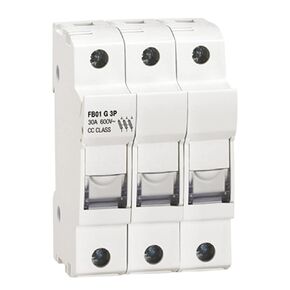 ASI AFB01G3P DIN Rail Mounted Class CC Fuse Holder, UL, CSA, 3 Pole, 18 to 8 AWG, 30 Amp, 600V