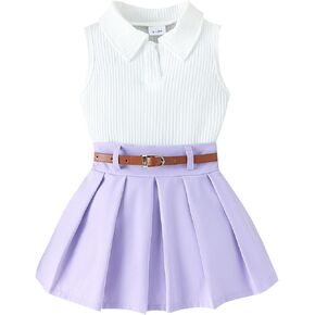 Toddler Baby Girl Skirts Outfit Spring Summer Kids Clothes Sleeveless Knit Vest Top + Pleated A-Line Skirt Set