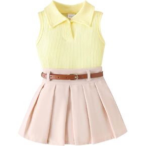 Fernvia Toddler Baby Girl Summer Clothes 1T 2T 3T 4T Ribbed Knit Tops Mini Skirts Set 2Pcs Outfits