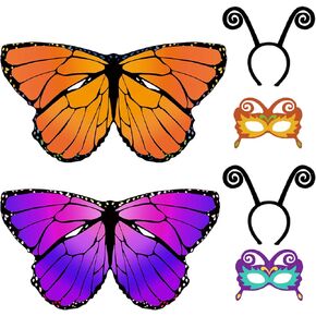 D.Q.Z 6 Pcs Kids Fairy Butterfly-Wings for Girls Halloween-Costumes with Antenna Headband Mask Party Favors
