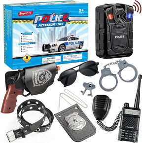 Deluxe All-In-One Police Accessories Role Play Set For Kids, include Police Badge, Handcuffs, Belt. 8PCS Cop Accessories, Halloween Police Officer Costumes