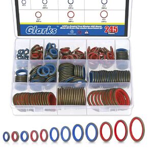 Glarks 245Pcs Sealing Gasket Kit NBR Metric Metal Oil Drain Plug Gasket Assortment Kit Bonded Seal Washer Combination Oil Sealing O-Ring Fit 12 Sizes M6 M8 M10 M12 M14 M16 M18 M20 M22 M24 M27 M30