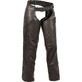Milwaukee Leather Chaps for Women Black Naked Skin Black Crinkled Stripes- Reflective Trim Motorcycle Chap- MLL6500