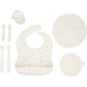 WeeSprout Baby Led Weaning Bundle, Silicone Suction Bowl, Spoons, Bib & Cup, Develops Self Feeding Skills, Dishwasher Safe (Green)