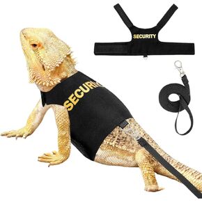 Bearded Dragon Harness and Leash Set - Adjustable Lizard Traction Rope Escape Proof Outdoor Walking Training Leash Reptile Security Costume Accessories for Bearded Dragon Lizard Small Pets (Black)