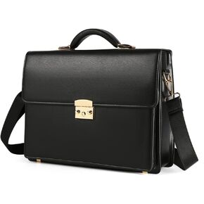 Briefcases for Men Business Mens Leather Briefcase Locking Black Laptop Messenger Bag Lawyer Hard Case