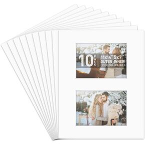 Golden State Art, Bevel Cut Mats for Two Photos, Acid-Free White Core for Photographs, Prints, Artworks - Great for Graduations, Frames (Black, 8x10 Mats for 4x6 Pictures, Pack of 5)