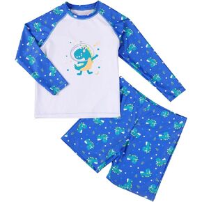 AMIYAN Toddler Boys Swimsuit Long Sleeve Boys Swim Set Quick Dry Rashguard Swimwear Toddler Boy Bathing Suit 4-12Y Sets