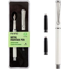 AIHAO Refillable Fountain Pen, Fine Point, Metal Fountain Pen with Gift Box, Black Ink, 2 Ink Cartridges in one Set, Pearl Pink