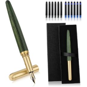 Luxury Wooden Fountain Pens Set, Fine Nib Wood Fountain Pen Vintage Wooden Pen with 12 2.6 mm Ink Cartridges and Gift Box for Journaling Business Office Supplies(B) in Saudi Arabia