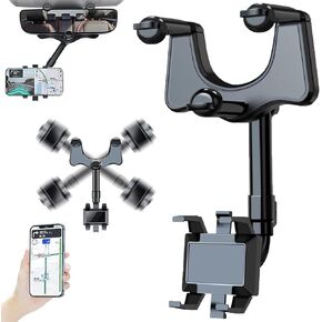 Maxicea Phone Holder Rear View Mirror, Ailsion Phone Holder, Maxicea Phone Holder, 360° Car Rearview Mirror Phone Holder for Car Mount Phone and GPS Holder Support Rotating Adjustable