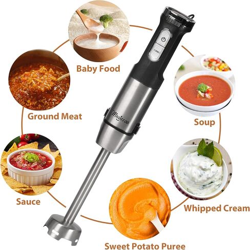 Immersion Stick Hand Blender - Variable Speeds & Turbo Function, 800W Powerful Motor, For Shakes & Smoothies, Baby Food & Soup, Whisk, 800ml Beaker, 500ml Chopper Bowl, For Home Use in Saudi Arabia
