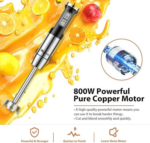 Immersion Stick Hand Blender - Variable Speeds & Turbo Function, 800W Powerful Motor, For Shakes & Smoothies, Baby Food & Soup, Whisk, 800ml Beaker, 500ml Chopper Bowl, For Home Use in Saudi Arabia