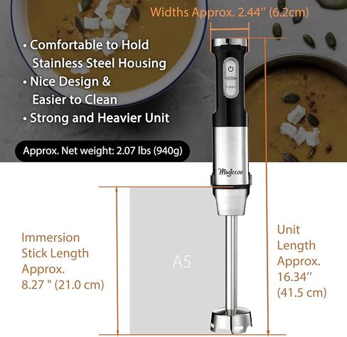 Immersion Stick Hand Blender - Variable Speeds & Turbo Function, 800W Powerful Motor, For Shakes & Smoothies, Baby Food & Soup, Whisk, 800ml Beaker, 500ml Chopper Bowl, For Home Use in Saudi Arabia