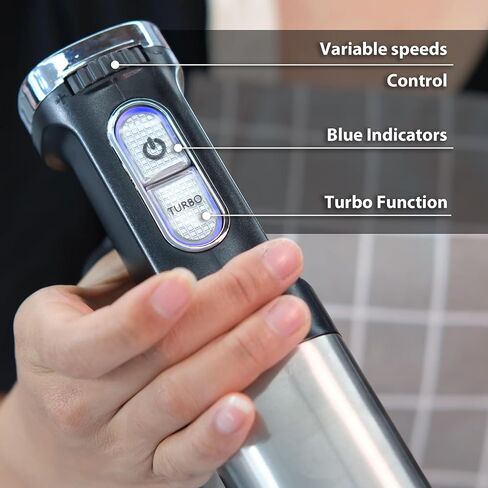 Immersion Stick Hand Blender - Variable Speeds & Turbo Function, 800W Powerful Motor, For Shakes & Smoothies, Baby Food & Soup, Whisk, 800ml Beaker, 500ml Chopper Bowl, For Home Use in Saudi Arabia