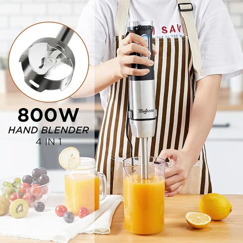Immersion Stick Hand Blender - Variable Speeds & Turbo Function, 800W Powerful Motor, For Shakes & Smoothies, Baby Food & Soup, Whisk, 800ml Beaker, 500ml Chopper Bowl, For Home Use in Saudi Arabia