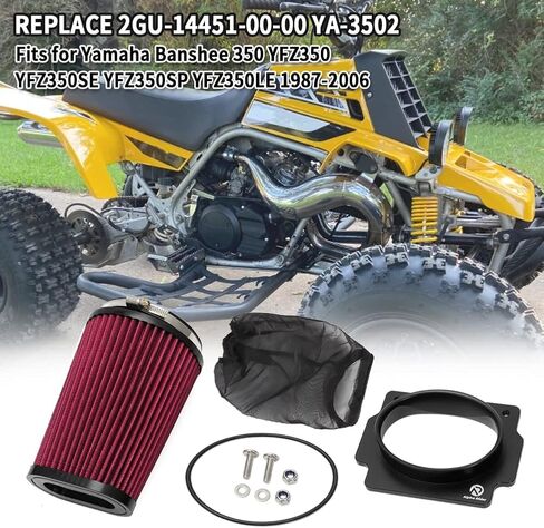 مجموعة استبدال مدخل فلتر هواء المحرك Motoparty لـ Yamaha Banshee 350 YFZ350 YFZ350SE YFZ350SP YFZ350LE 1987-2006 مع محول حامل وغطاء فلتر الهواء (أسود) in Saudi Arabia