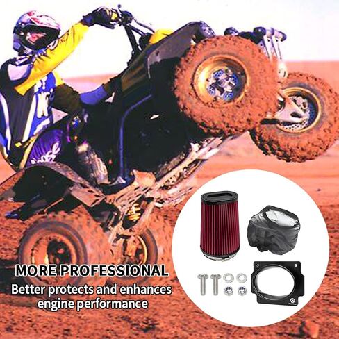 مجموعة استبدال مدخل فلتر هواء المحرك Motoparty لـ Yamaha Banshee 350 YFZ350 YFZ350SE YFZ350SP YFZ350LE 1987-2006 مع محول حامل وغطاء فلتر الهواء (أسود) in Saudi Arabia
