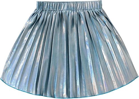 Verdusa Toddler Girl's Metallic Shiny Elastic Waist Pleated A Line Short Skirt in Saudi Arabia