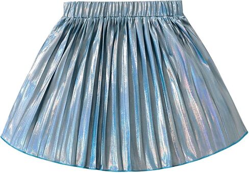 Verdusa Toddler Girl's Metallic Shiny Elastic Waist Pleated A Line Short Skirt in Saudi Arabia