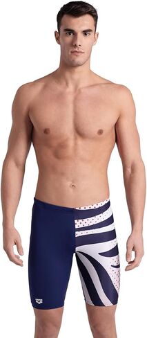 ARENA Performance Men's Multi Stripes Swim Jammer MaxLife Knee-Length Swimsuit Competitive Swimmers Pool Training Swimwear in Saudi Arabia