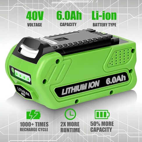 بطارية ليثيوم أيون 40 فولت 6.0 أمبير لاستبدال بطارية Greenworks 40 فولت 40 فولت G-MAX 29462 29252 20202 22262 25312 25322 20642 22272 27062 21242 بطارية أداة لاسلكية in Kuwait