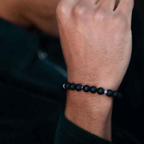 سوار RTZN® Black Onyx للرجال - سوار من الخرز الأسود غير اللامع مصنوع يدويًا بحرفي ممتاز للرجال - أساور مطرزة للرجال قابلة للتعديل مقاس 9 مم (هافانا) in Kuwait