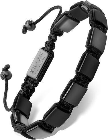 سوار RTZN® Black Onyx للرجال - سوار من الخرز الأسود غير اللامع مصنوع يدويًا بحرفي ممتاز للرجال - أساور مطرزة للرجال قابلة للتعديل مقاس 9 مم (هافانا) in Kuwait