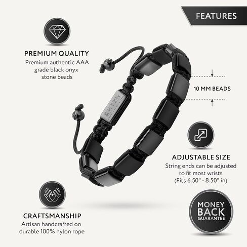 سوار RTZN® Black Onyx للرجال - سوار من الخرز الأسود غير اللامع مصنوع يدويًا بحرفي ممتاز للرجال - أساور مطرزة للرجال قابلة للتعديل مقاس 9 مم (هافانا) in Kuwait