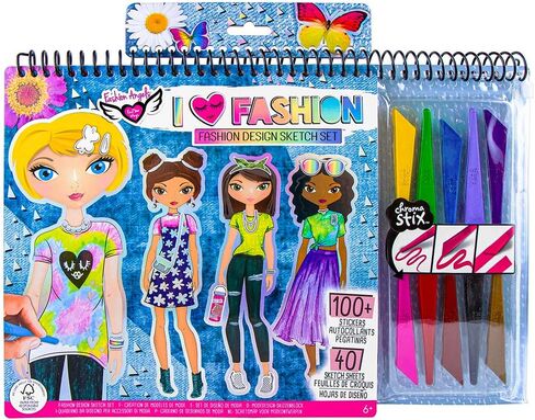 مجموعة فنانين من Fashion Angels Fashion Design Sketch Portfolio مع أقلام تلوين 11702، لوحة رسم لتصميم الملابس للمبتدئين، للأطفال من سن 6 سنوات فما فوق in Saudi Arabia