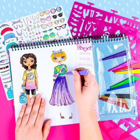 مجموعة فنانين من Fashion Angels Fashion Design Sketch Portfolio مع أقلام تلوين 11702، لوحة رسم لتصميم الملابس للمبتدئين، للأطفال من سن 6 سنوات فما فوق in Saudi Arabia