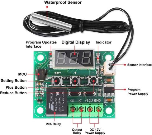 AITRIP 3PCS W1209 12V DC Digital Temperature Controller Board with 10A One-channel Relay and Waterproof Micro Digital Thermostat -50-110°C Electronic Temperature Temp Control Module Switch (With Case) in Saudi Arabia