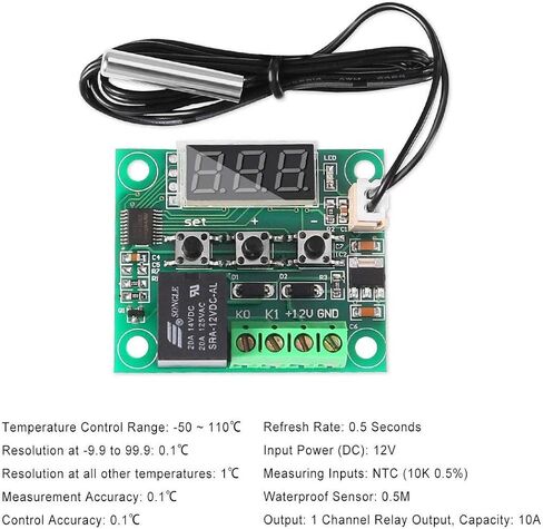 AITRIP 3PCS W1209 12V DC Digital Temperature Controller Board with 10A One-channel Relay and Waterproof Micro Digital Thermostat -50-110°C Electronic Temperature Temp Control Module Switch (With Case) in Saudi Arabia