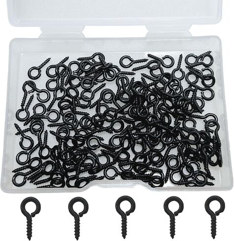 300PCS Small Screw Eye Pins,10 x 5mm Eye pins Hooks,Mini Screw Eye Pin Peg for Arts & Crafts Projects,Self Tapping Screws Hooks Ring for Cork Top Bottles & Charm Bead (Black) in Saudi Arabia