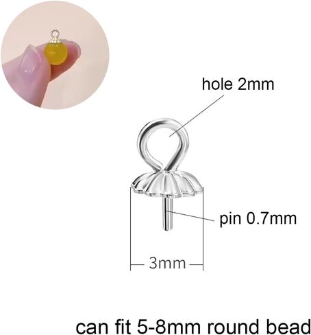 10pcs Sorcozn 925 Sterling Silver 3mm Cup Pearl Peg Bails Pendants Eye Pin Peg Bail for Beads Charms Jewelry Findings (Platinum Color) in Saudi Arabia