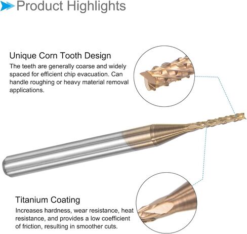 Corn End Mills, 1.1mm Cutting Diameter 3.175mm 1/8" Shank, Ti-Coated Solid Carbide CNC Router Bits Milling Tools - (Applications: for PCB Wood Plastic), 4-Pieces in Saudi Arabia