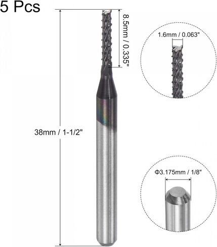 لقم توجيه CNC من Uxcell End Mill، 0.5 مم × 4 مم 1/8 بوصة، قطعة ألماس مطلية بطبقة من الكربيد، قاطعة طحن اليد اليمنى لألياف البلاستيك PCB والخشب 5 قطع in Saudi Arabia