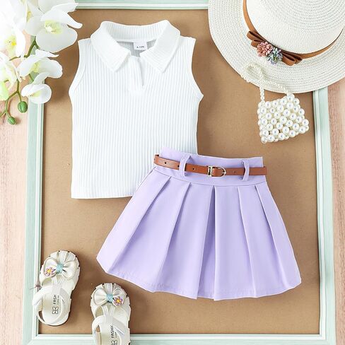 Fernvia Toddler Baby Girl Summer Clothes 1T 2T 3T 4T Ribbed Knit Tops Mini Skirts Set 2Pcs Outfits in Saudi Arabia