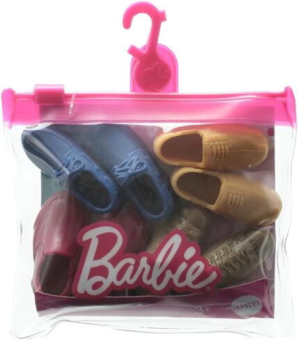 إكسسوارات Barbie Doll Story Starters - 4 عبوات من الأحذية لدمية كين أو أي دمية ذكر أخرى ~ أحذية بدون كعب زرقاء، أحذية رياضية ذهبية، أحذية حمراء سهلة الارتداء وصنادل بيج in Kuwait