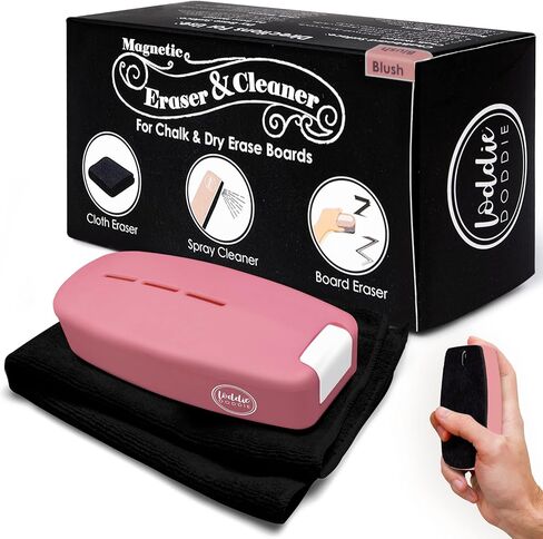 Loddie Doddie Chalkboard Cleaner Spray & Magnetic Eraser All-in-One Kit - Removes Liquid Chalk Marker & Ink from Chalk Board, Whiteboard, Dry Erase Marker Board - Dry Erase Cleaner - Chalkboard Eraser in Saudi Arabia