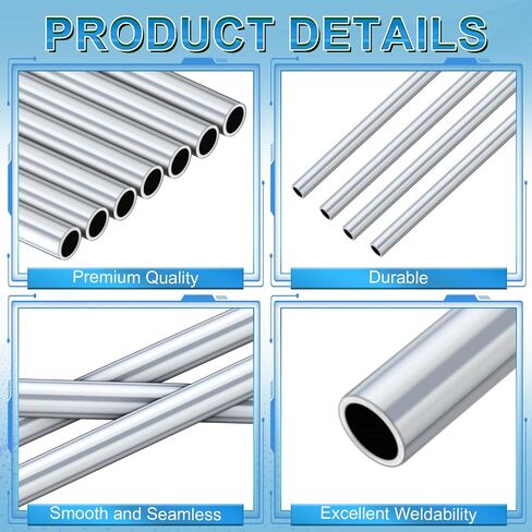 Blulu 12 Pcs Round Aluminum Tube 36 Inches Long Seamless Aluminum Tubing Metal Straight Pipe Industrial Metal Tubing for Home DIY Craft Model (0.24 Inch Od) in Saudi Arabia
