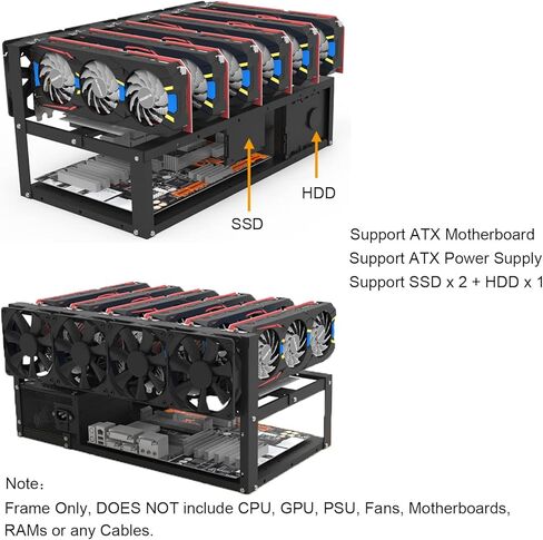 إطار جهاز تعدين Toprema لـ 12 وحدة معالجة الرسومات من الفولاذ في الهواء الطلق حامل جهاز تعدين للعملات المشفرة Bitcoin ETH Ethereum ZCash أدوات ملحقات التعدين - الإطار فقط in Kuwait