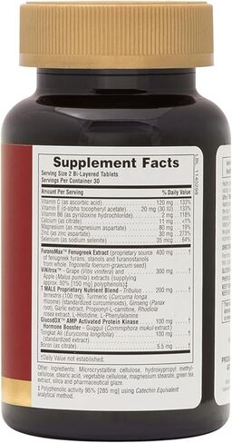 NaturesPlus Ultra T Male، إصدار ممتد - 60 قرصًا ثنائي الطبقات، عبوة من 2 - يدعم اكتساب العضلات - نباتي، خالي من الغلوتين - 60 وجبة إجمالية in Kuwait